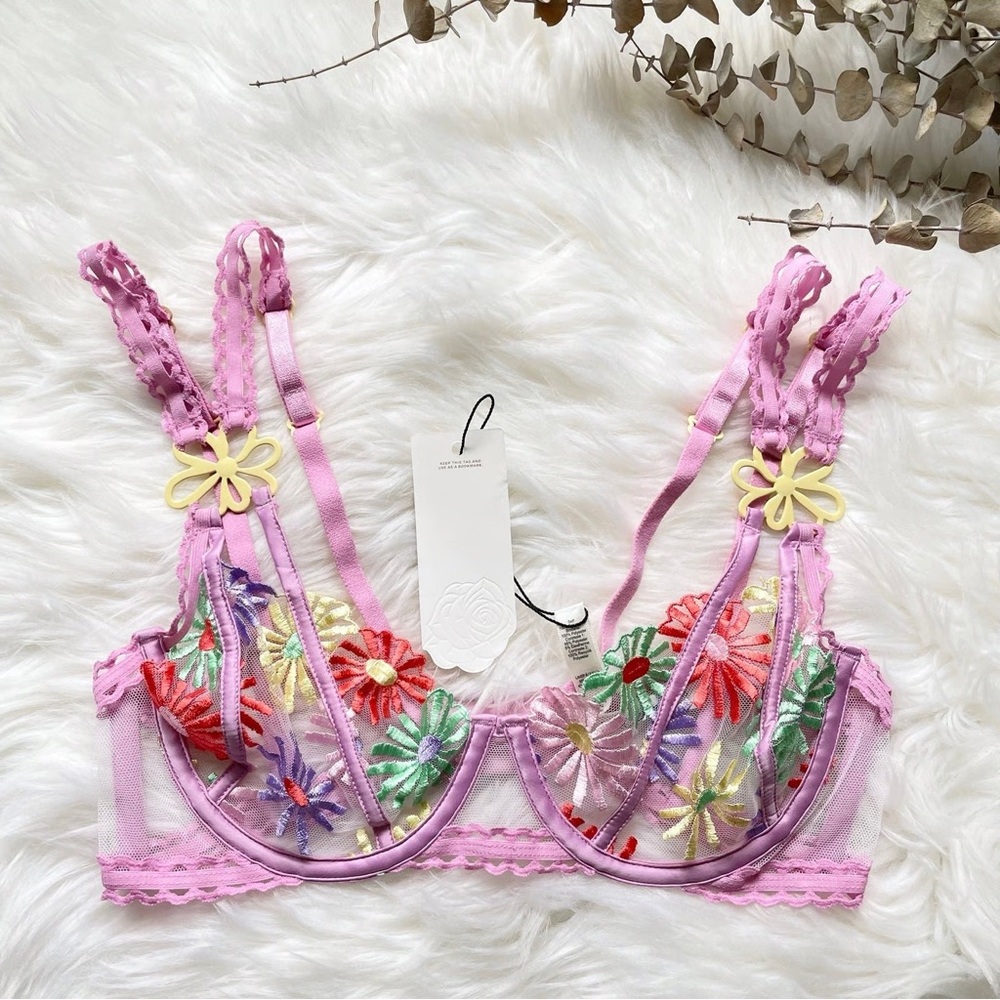 For Love and Lemons Gia Purple Floral Embroidered Bra Set - Picture 5 of 13